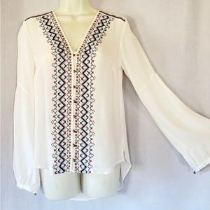 Veronica Beard Dream Silk Embroidered V neck blouse Size 4 small